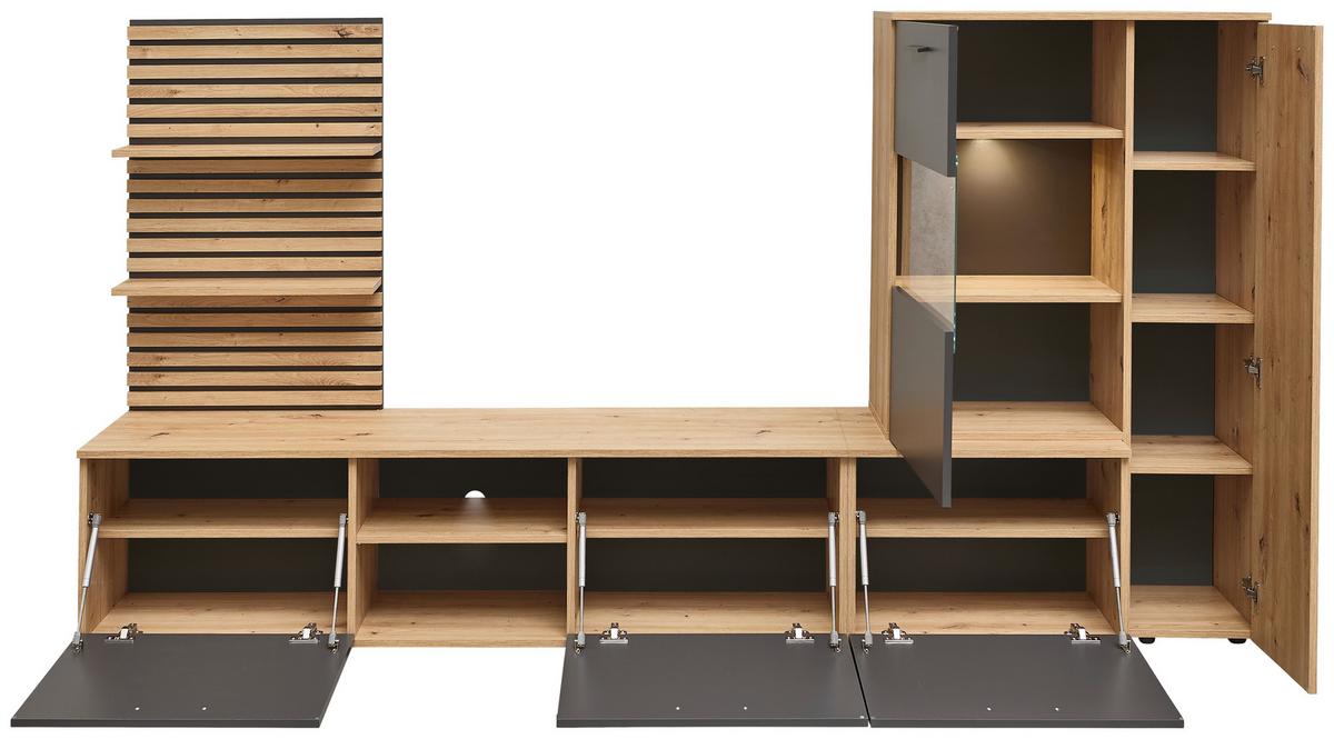 Dnevni Regal Heathrow, Barva Hrasta, Antracit - črna/antracit, Design, umetna masa/steklo (250/135/38cm) - MID.YOU