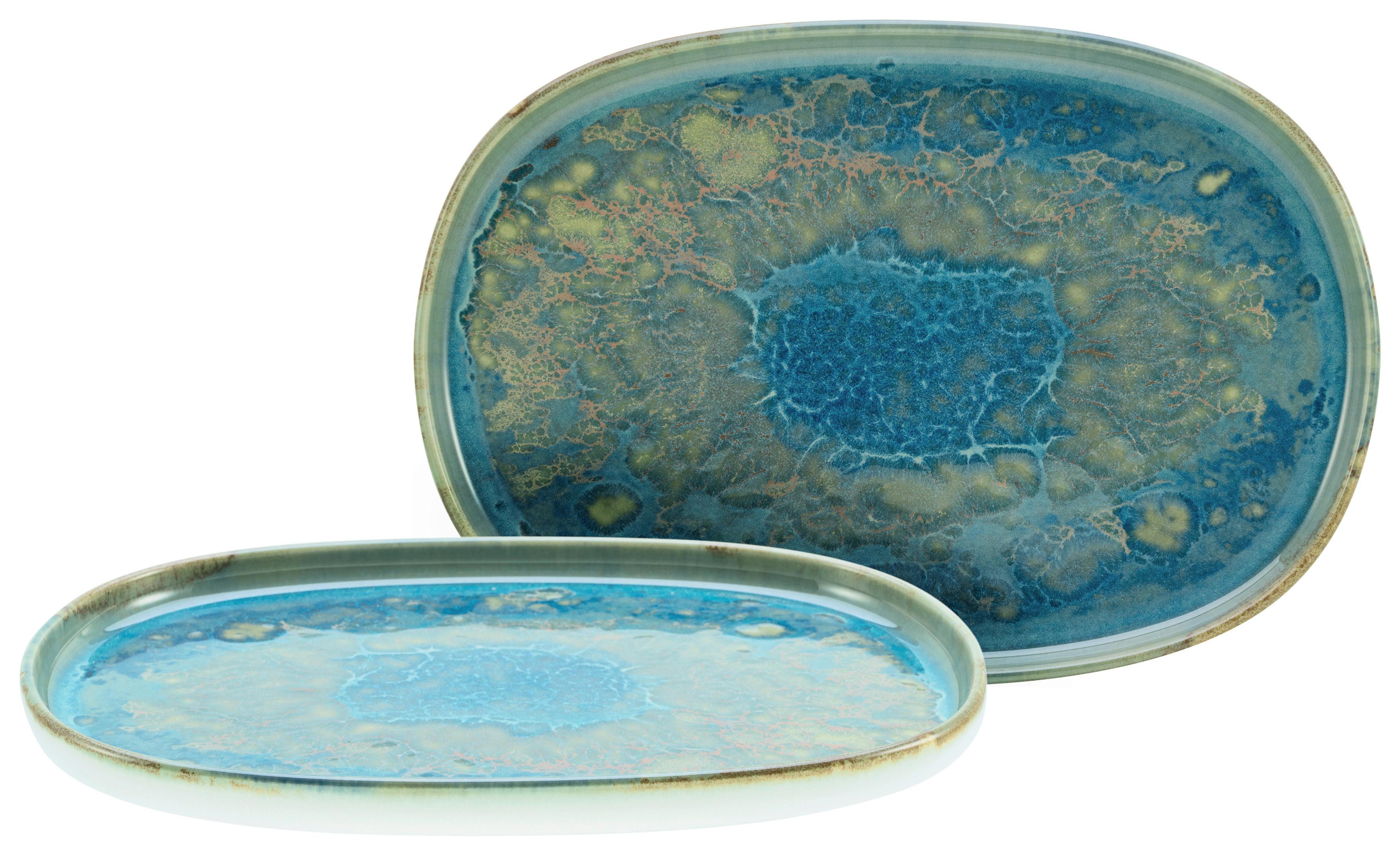 Set Pladnjev Za Serviranje Yuki, 2-Delni - modra/zelena, Basics, keramika - Creatable