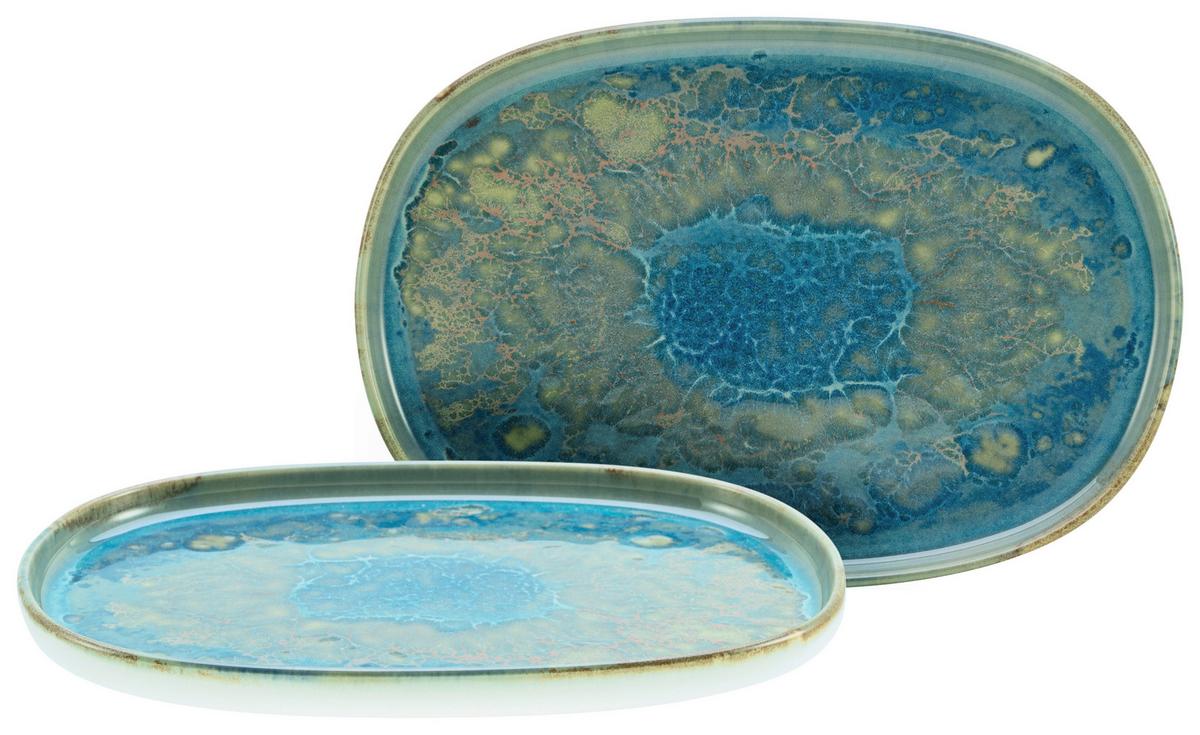 Set Pladnjev Za Serviranje Yuki, 2-Delni - modra/zelena, Basics, keramika - Creatable