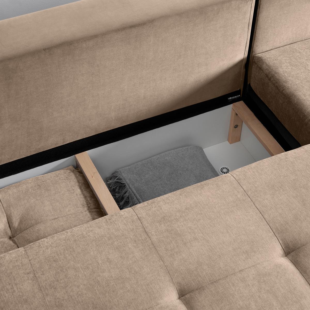 Wohnlandschaft Enrico Beige - Chromfarben/Beige, KONVENTIONELL, Kunststoff/Textil (303/88/185cm) - Mömax