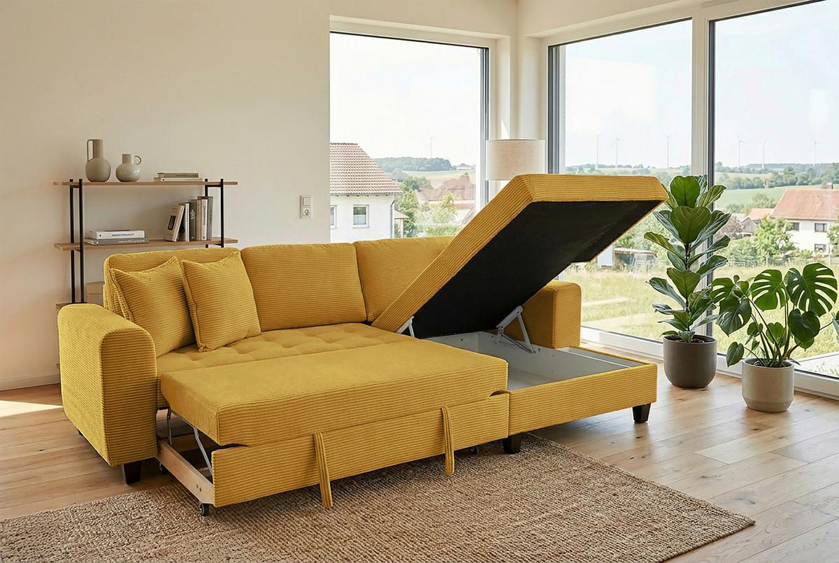 Kutna Garnitura Moritz - boje senfa, Trend, tekstil (265/155cm) - Modern Living