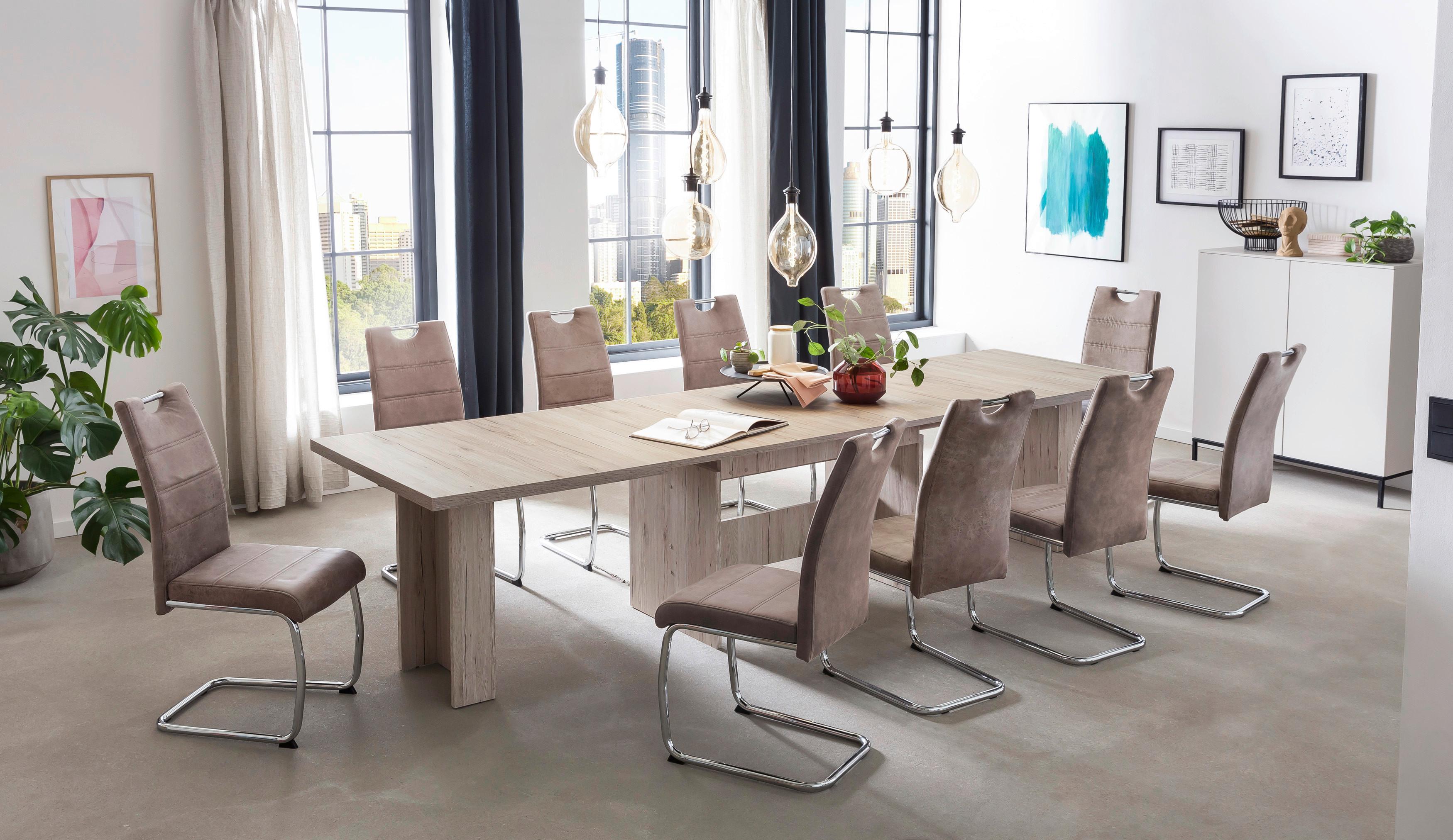 TISCHGRUPPE LIA II G - Eichefarben/Beige, MODERN, Holzwerkstoff/Textil (160-320/76/90cm) - MID.YOU