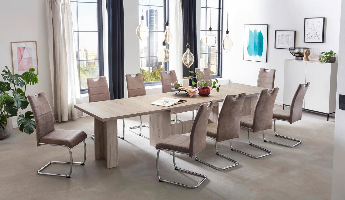 TISCHGRUPPE LIA II G - Eichefarben/Beige, MODERN, Holzwerkstoff/Textil (160-320/76/90cm) - MID.YOU