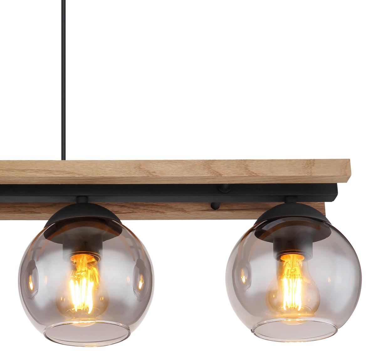HÄNGELEUCHTE 15569-4HW - Dunkelbraun/Schwarz, Natur, Glas/Holz (85/15/120cm) - Globo