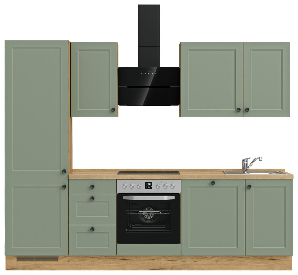 Küchenblock Cascada High m. Geräten Schilfgrün - Schilfgrün/Eichefarben, MODERN, Holzwerkstoff/Metall (270cm) - Nobilia