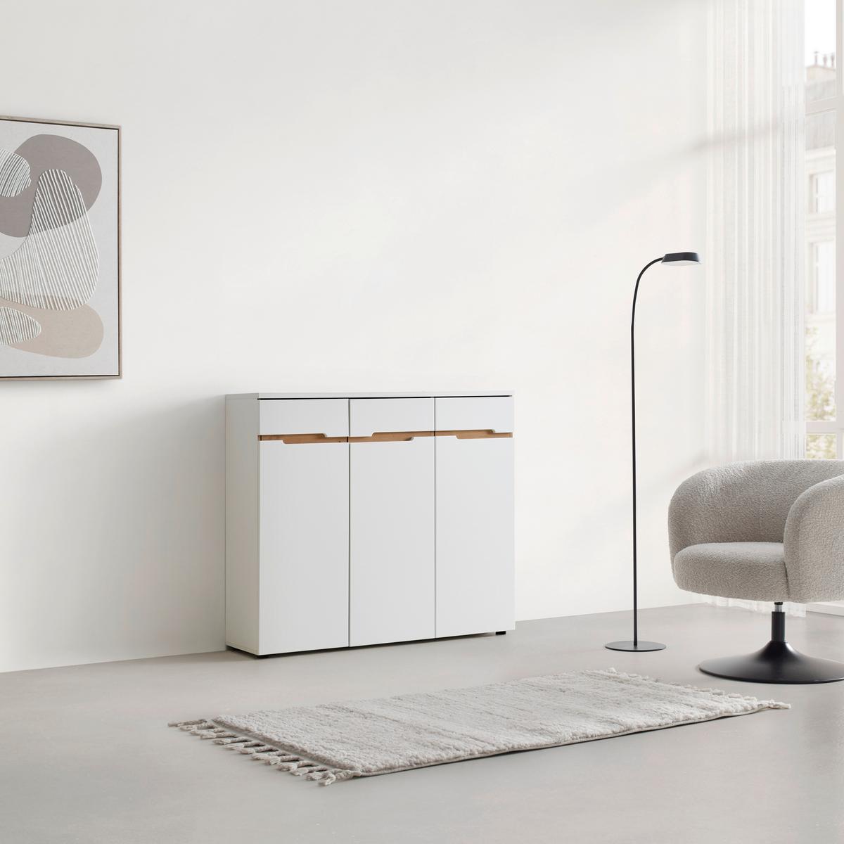 Kommode Dallas Weiß/Eiche Artisan - Schwarz/Weiß, MODERN, Holzwerkstoff/Kunststoff (120/107/38cm) - Mömax