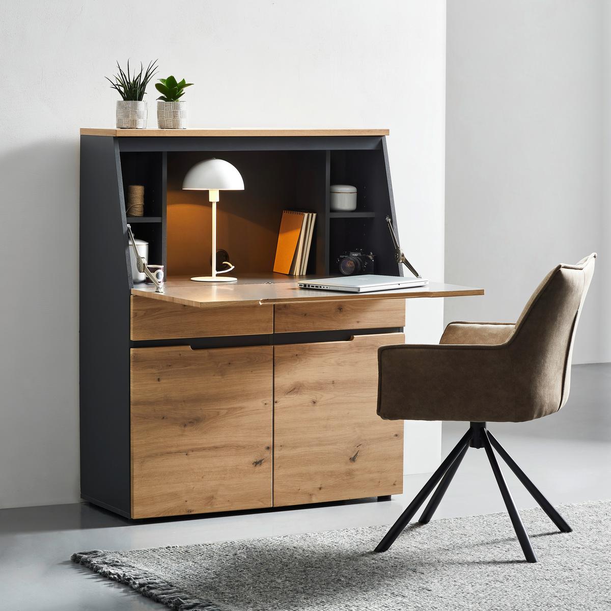 SEKRETARZYK DETROIT - czarny/kolor grafitowy, Design, materiał drewnopochodny/tworzywo sztuczne (100/124/41cm) - Voleo