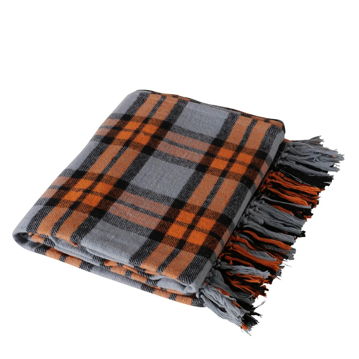 Kuscheldecke Karo Grau/Orange ca. 140x180cm - Orange/Grau, ROMANTIK / LANDHAUS, Textil (140/180cm)