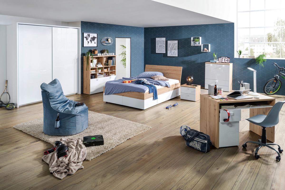 Komoda Lago - bijela/boje hrasta, Moderno, drvni materijal (90/100/45cm) - Premium Living