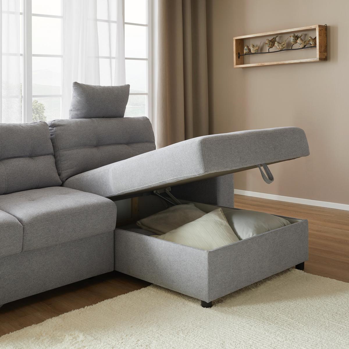 Ecksofa in Grau mit Schlaffunktion - Schwarz/Grau, Konventionell, Kunststoff/Textil (232/89/153cm) - Mömax