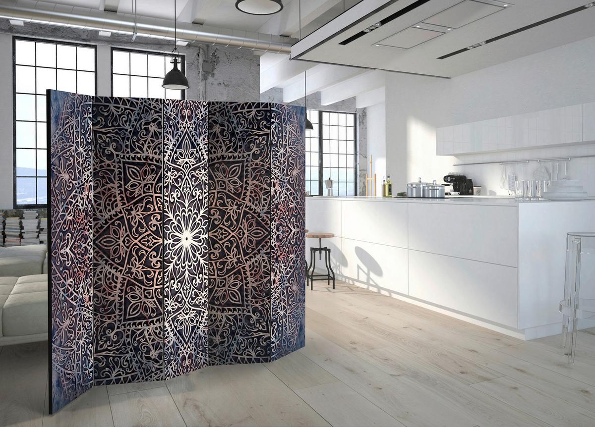 Paravan Spiritual Finely I, 5-Delni, Enostranski - črna/večbarvno, Basics, tekstil/les (225/172/3cm) - artgeist