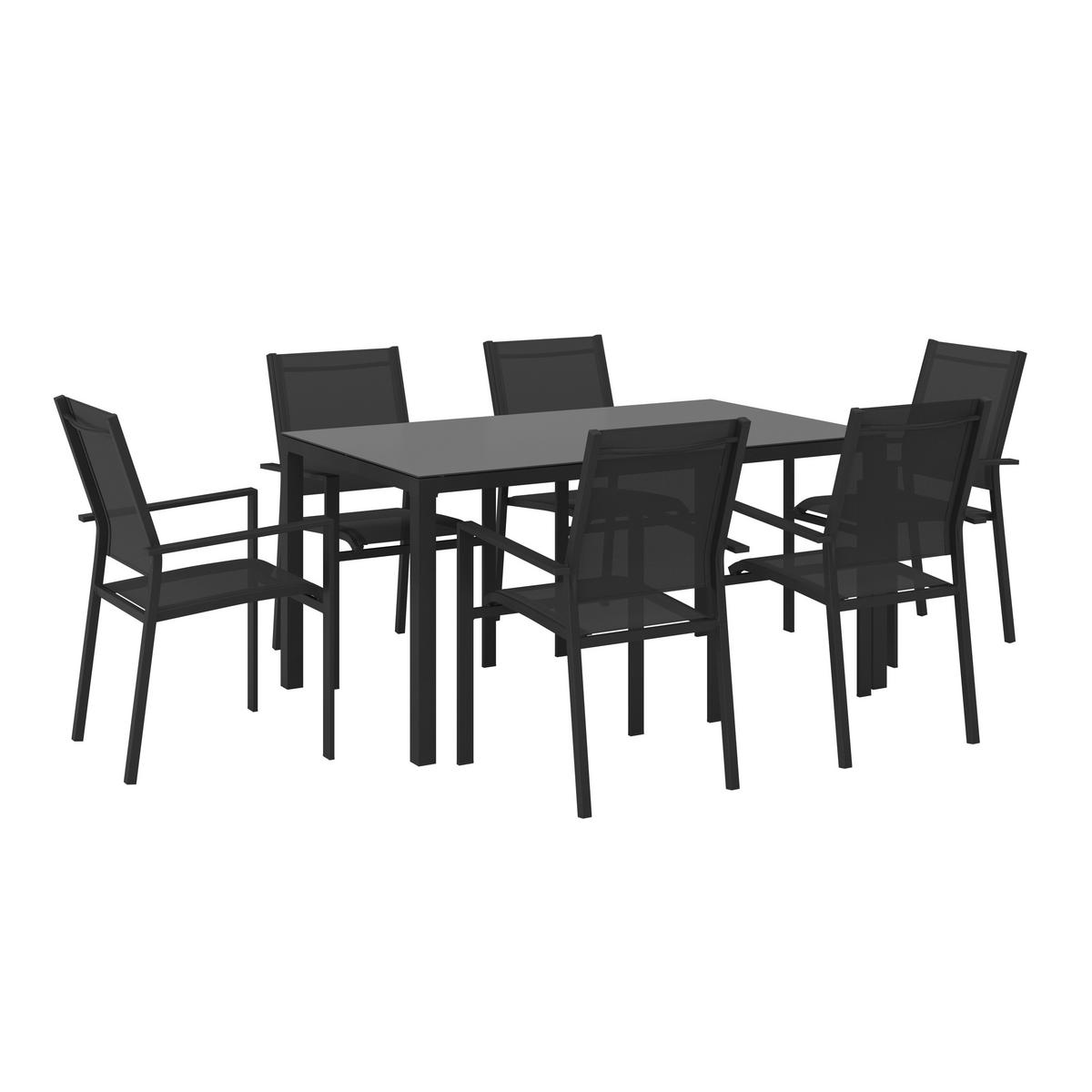 Gartentischgruppe Split Anthrazit, 7-teilig - Anthrazit, Basics, Glas/Textil (152/74/90cm) - Mömax