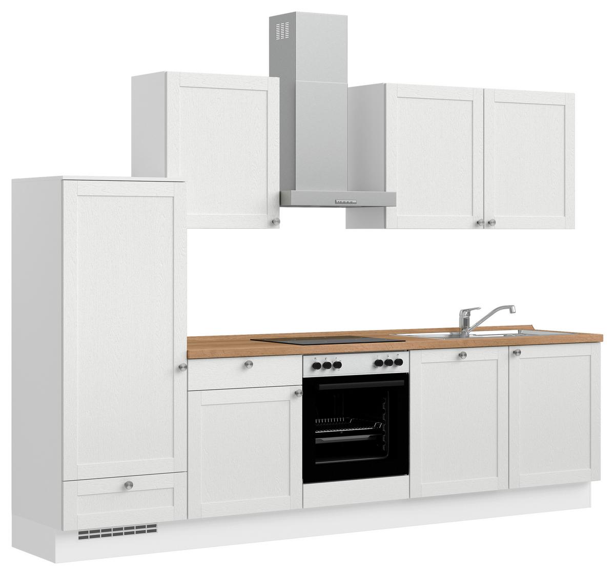 Küchenleerblock Frame Low o. Geräte Weiß - Edelstahlfarben/Eichefarben, MODERN, Holzwerkstoff/Metall (300cm) - Nobilia