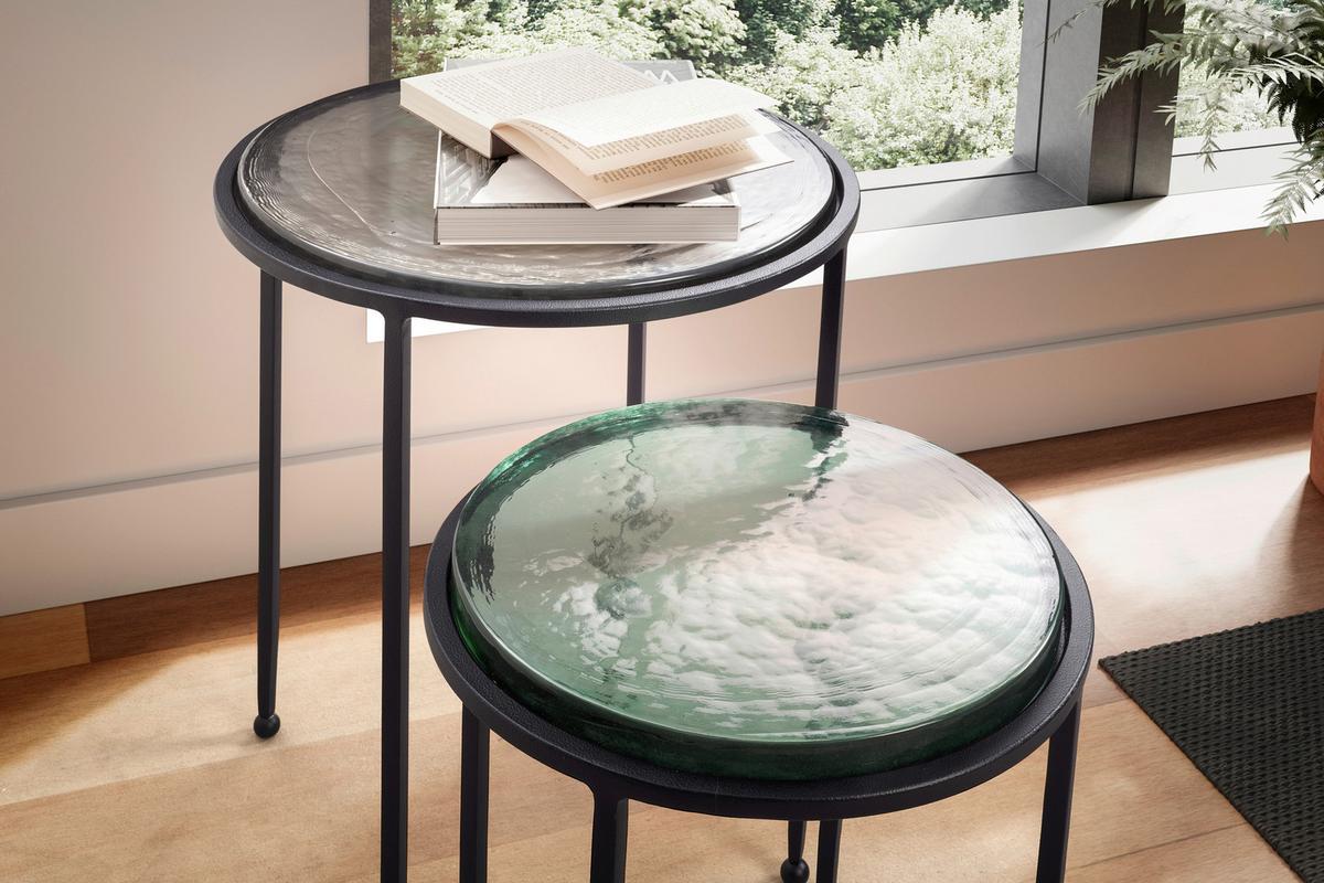 SATZTISCH WL7.129 - Schwarz/Grün, Design, Glas/Metall - MID.YOU