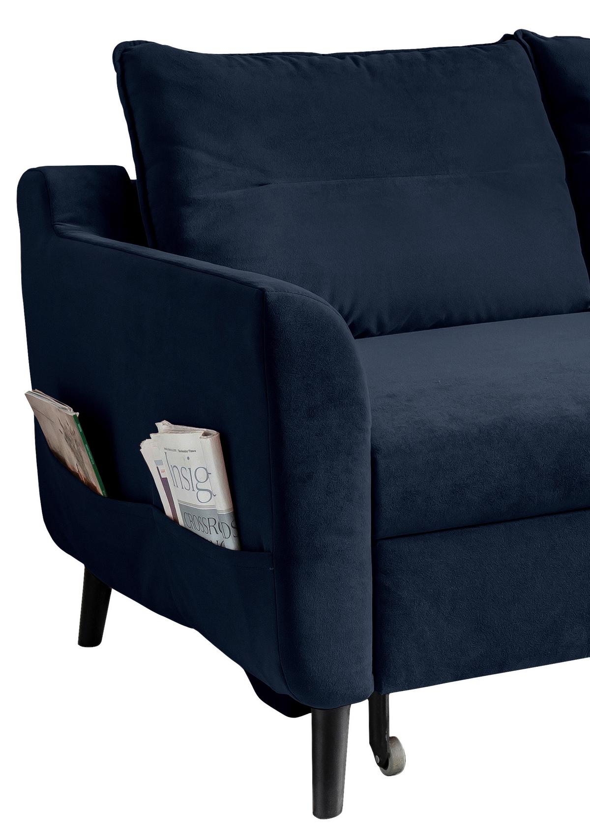Eckschlafsofa in Dunkelblau ´STYLISH STAN DUNKELBLAU´ - Schwarz/Dunkelblau, Basics, Holz/Textil (230/150cm) - MID.YOU