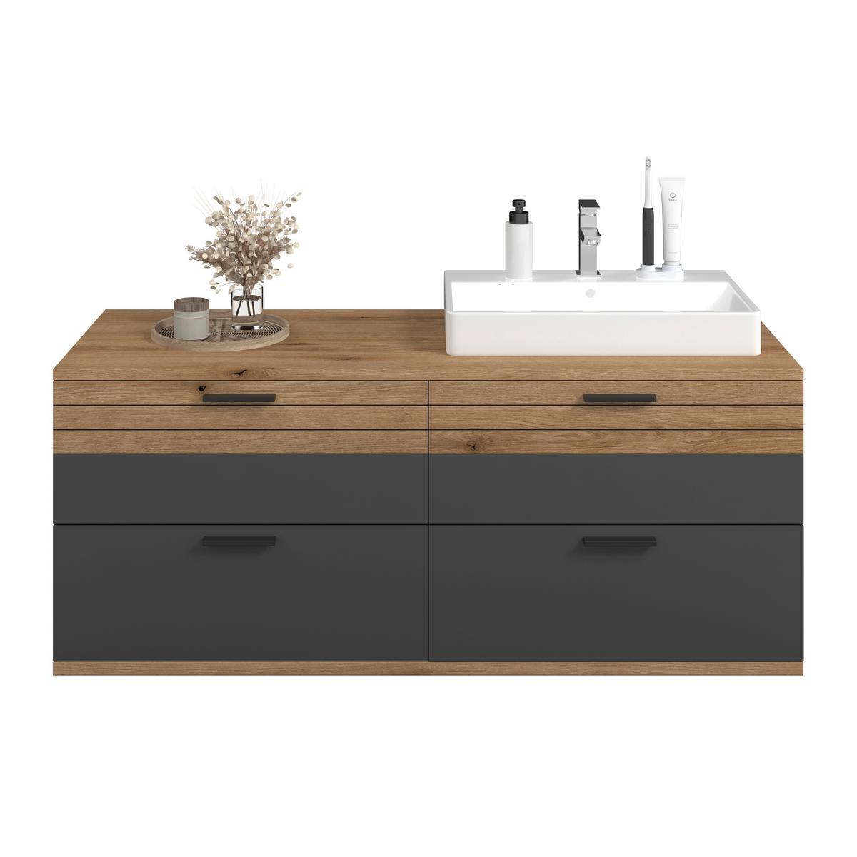 Umivalniška Enota Z Umivalnikom, Cotlu, Antracit - črna/barve hrasta, Moderno, kovina/leseni material (140/57/48cm) - James Wood