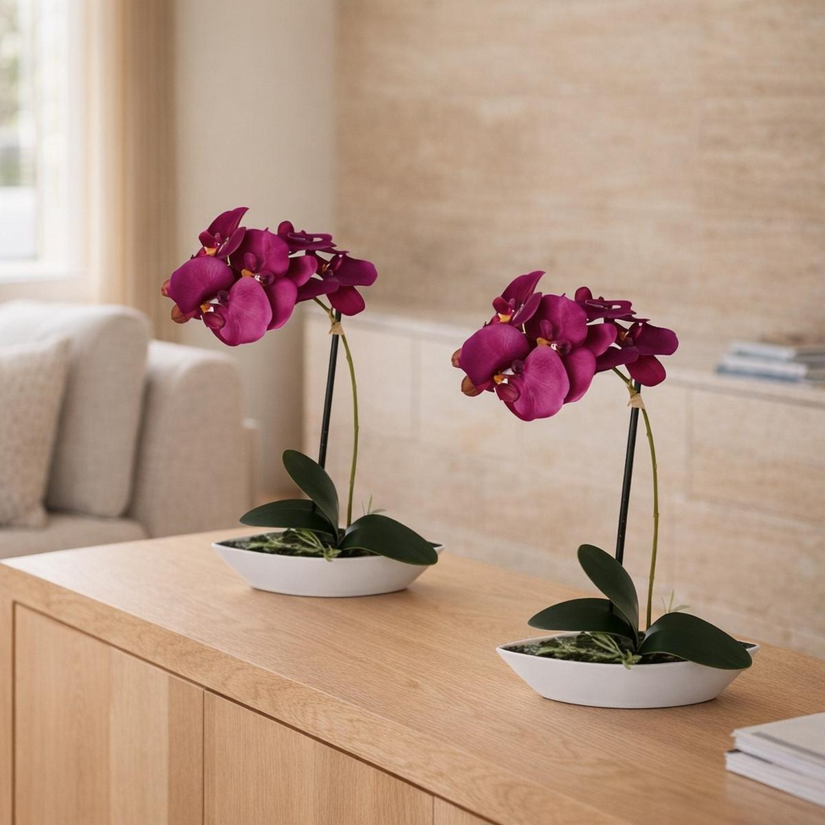 Kunstpflanze Orchideen 2er Set Lila/Grün - Lila/Weiß, Design, Keramik/Kunststoff (30cm)