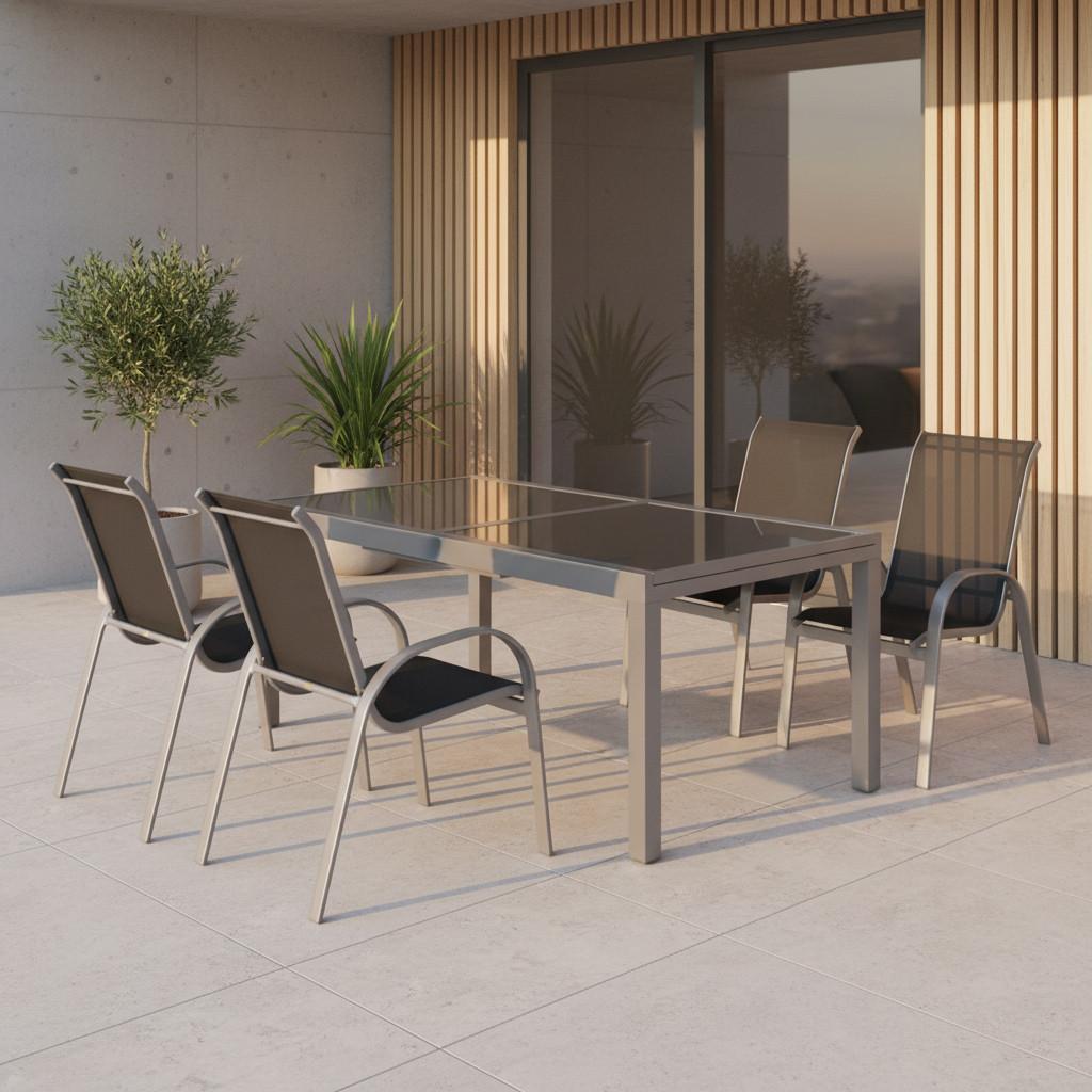 Vrtna Garnitura Amalfi, 5-Delno, Črna - srebrne barve/črna, Moderno, kovina/tekstil - Gardenson