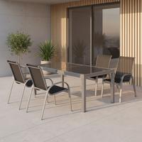 GARTENTISCHGRUPPE AMALFI - Silberfarben/Schwarz, MODERN, Textil/Metall - Gardenson