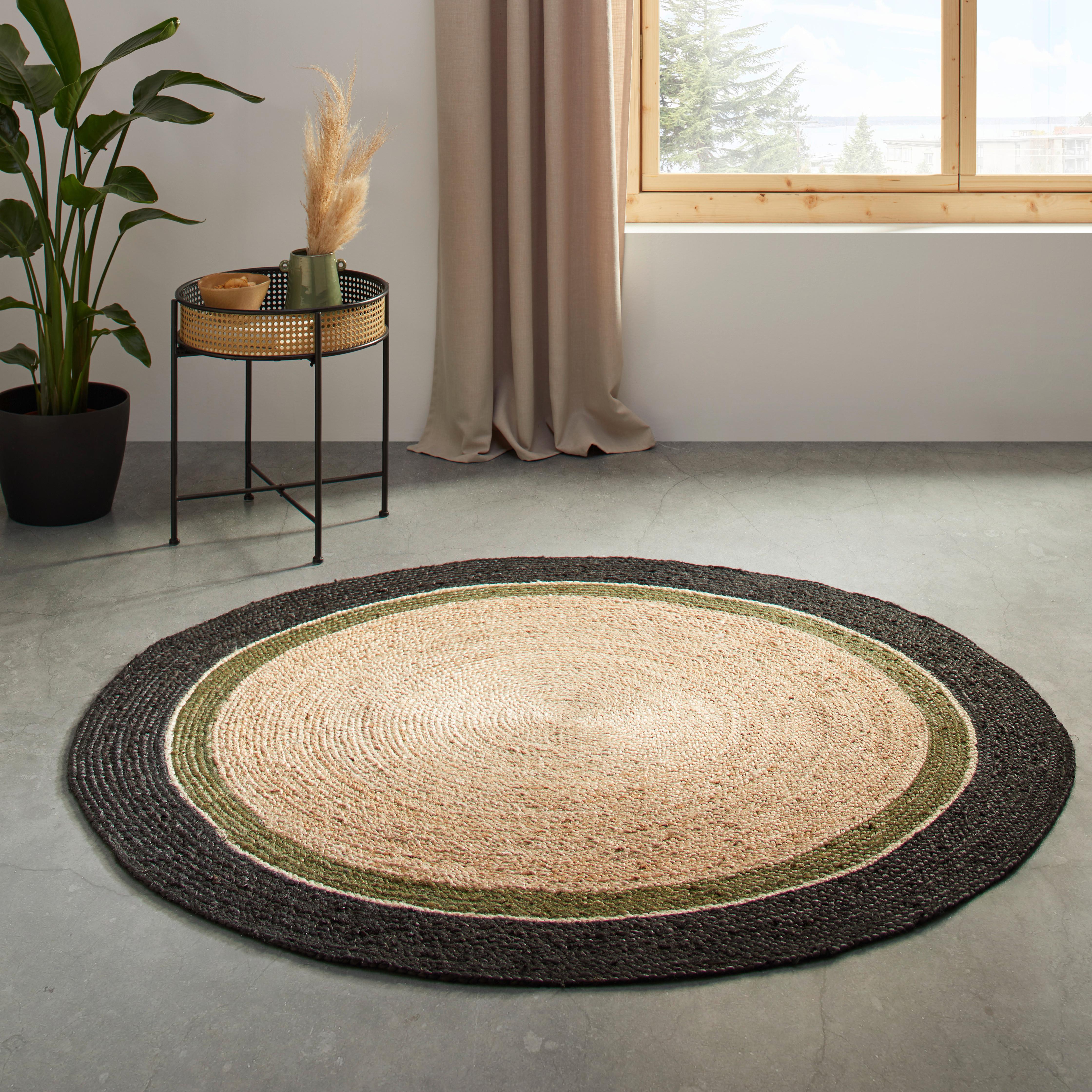 Flachwebeteppich Lina in Natur/Grün/Schwarz - Grün, MODERN, Textil (160cm) - Modern Living