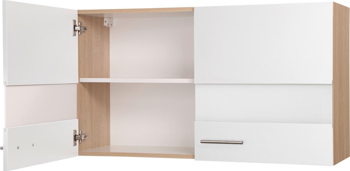 Kuhinjska Zgornja Omarica Merle, Barva Hrasta, Bela - srebrne barve/barve hrasta, Basics, kovina/steklo (100/56,1/34,6cm) - Respekta