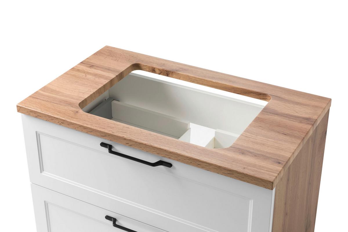 Waschtischkombi in Weiss/Eichefarben - Weiss/Eiche Wotan, Romantik / Landhaus, Keramik/Holzwerkstoff (80/66/47cm) - Mömax
