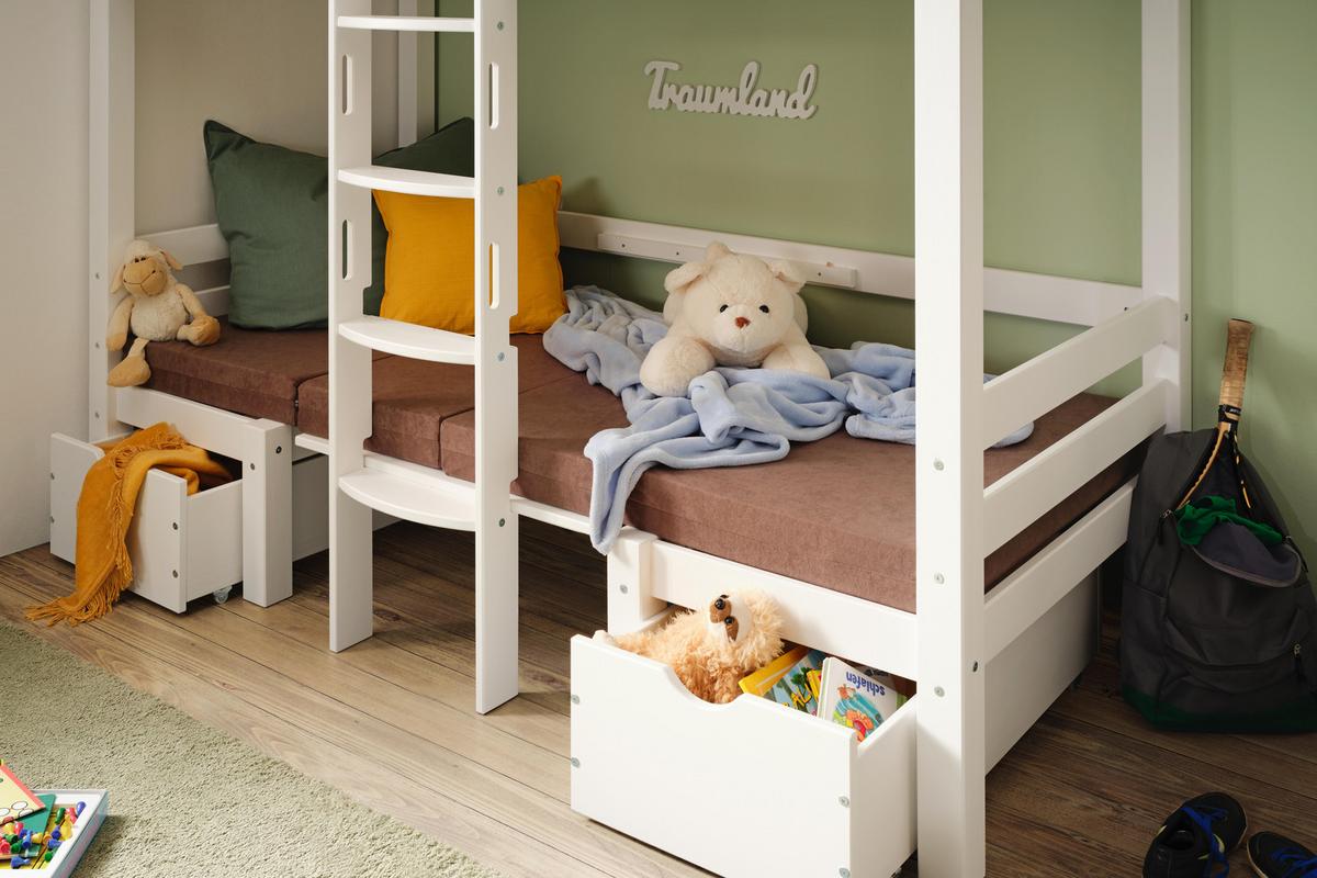 Etagenbett aus Kiefer Massiv ca. 90x200cm - Weiss/Grau, Romantik / Landhaus, Holz/Holzwerkstoff (99/170/209cm) - Zandiara