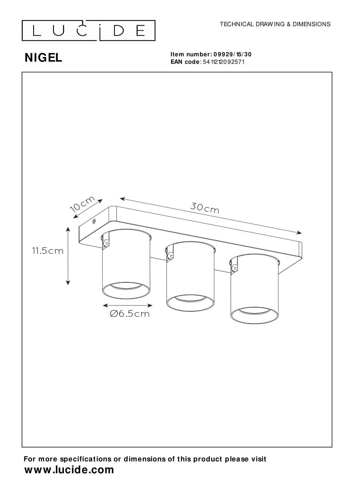 Led-strahler 09929/15/30 Nigel - Schwarz, Konventionell, Metall (30/10/11.5cm) - Lucide