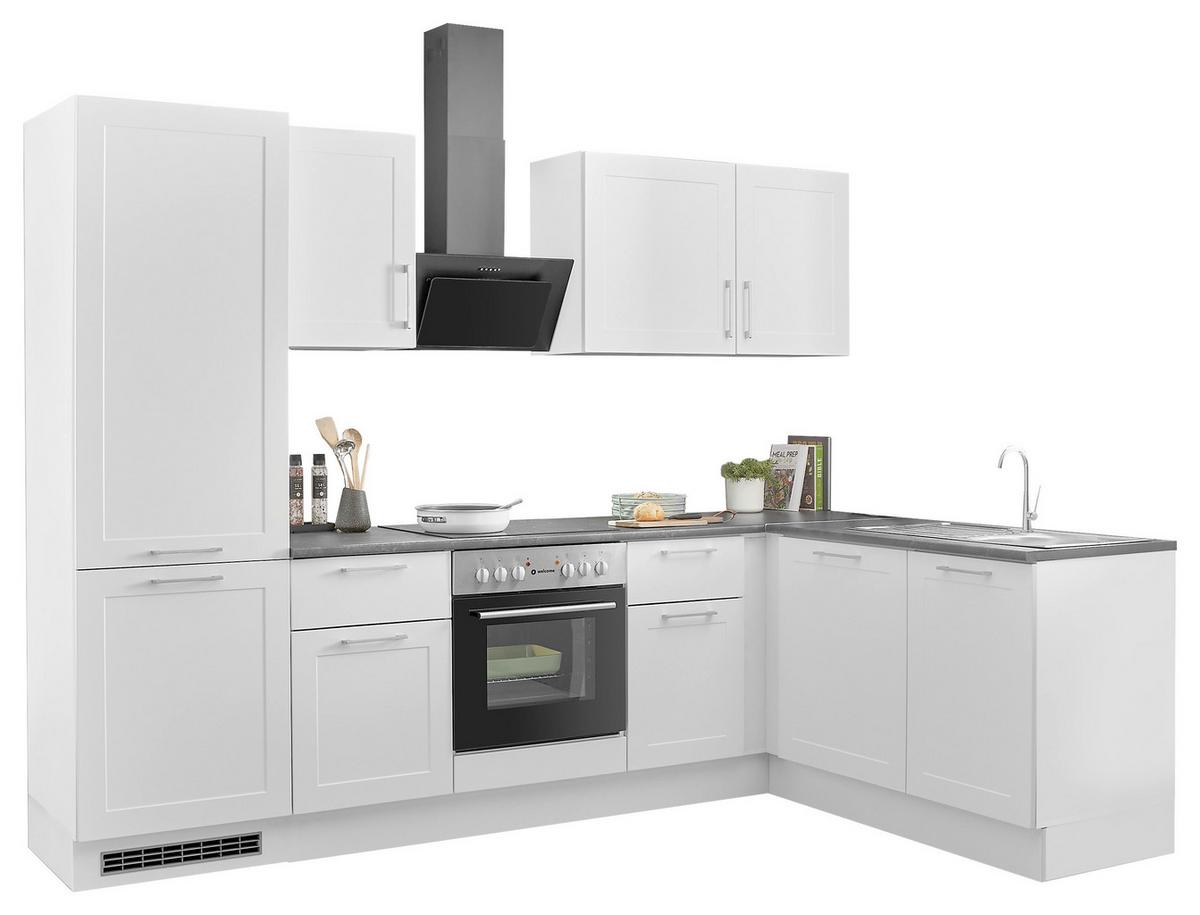 Eckküche Marseille mit Geräten ca. 280x175 cm Weiß - Chromfarben/Anthrazit, Design, Holzwerkstoff/Metall (280/175cm) - P & B