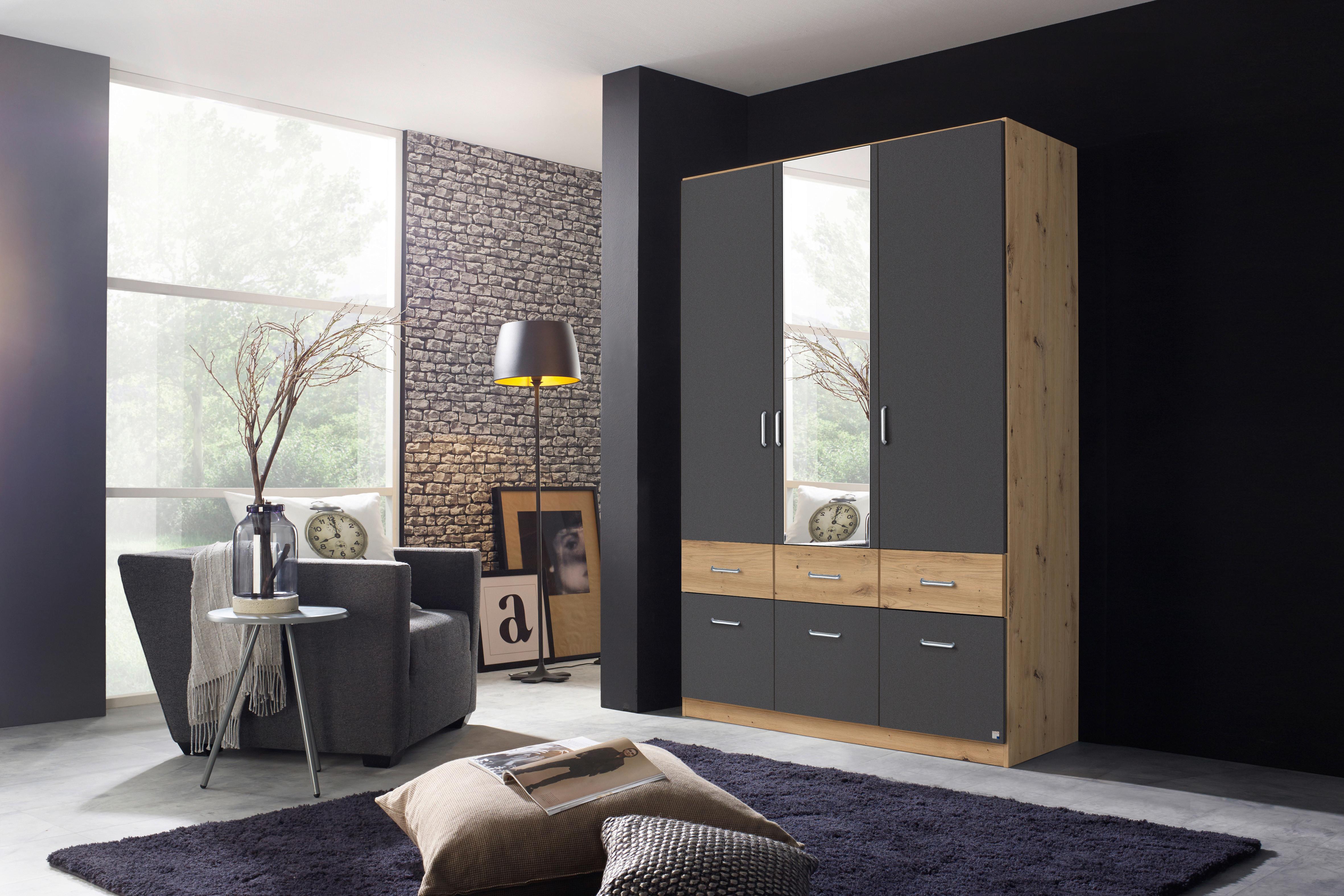 Drehtürenschrank Aalen Grau/Eiche Artisan - Alufarben/Eiche Artisan, Holzwerkstoff/Kunststoff (136/197/54cm) - Mömax