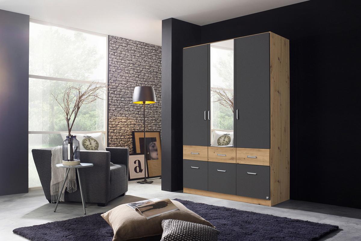 Drehtürenschrank Aalen Grau/Eiche Artisan - Alufarben/Eiche Artisan, Holzwerkstoff/Kunststoff (136/197/54cm) - Mömax