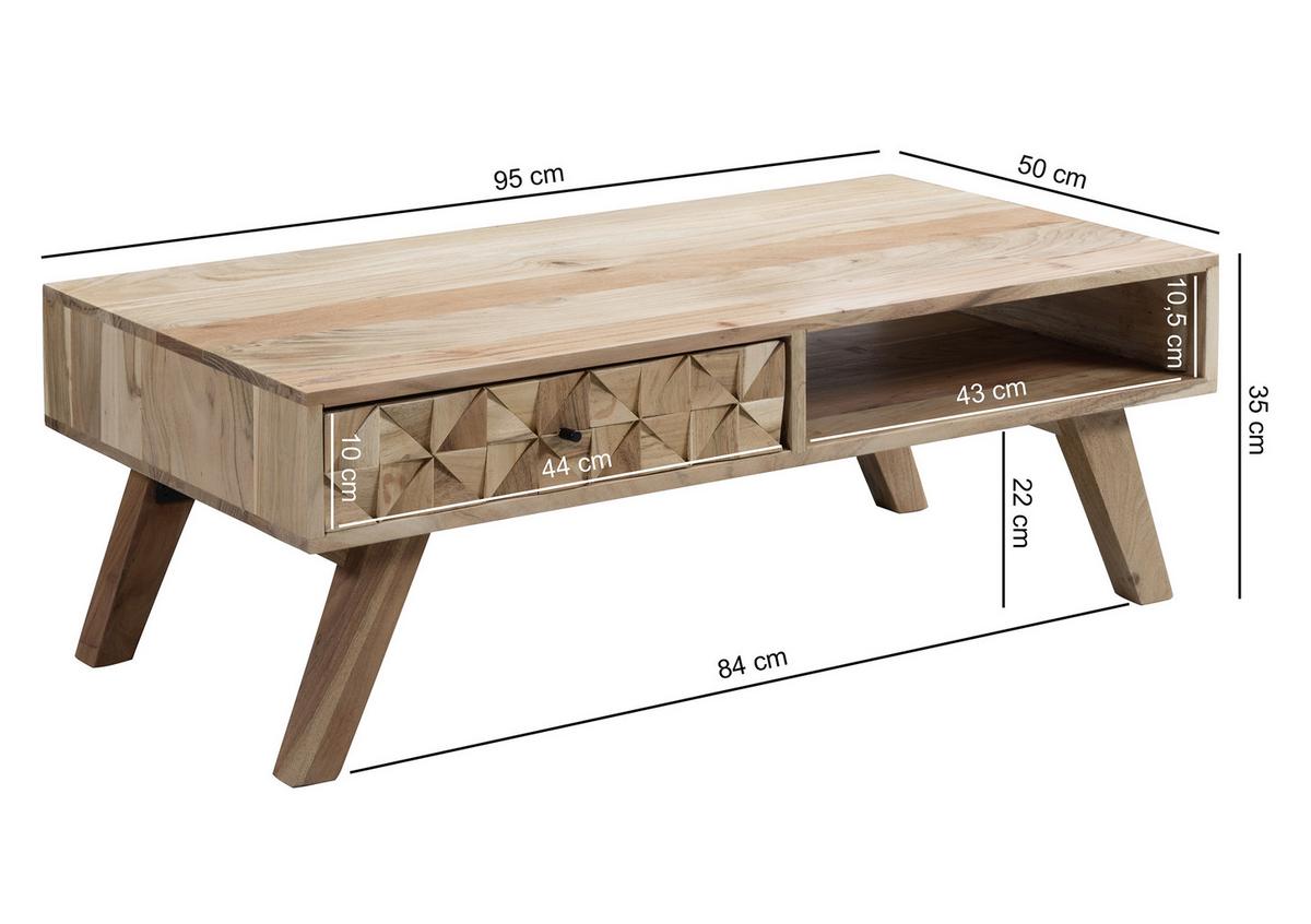 Couchtisch "Rewa" ca. 95x50 cm, aus Akazie - Schwarz/Akaziefarben, Design, Holz (95/50/35cm) - MID.YOU