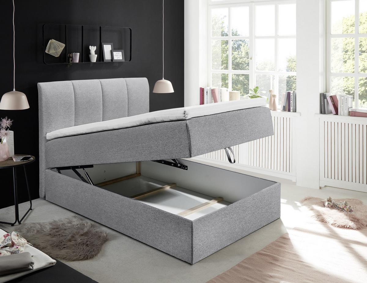 Boxspringbett Granada ca. 120x200 cm Grau - Schwarz/Grau, Basics, Kunststoff/Textil (120/200cm) - MID.YOU
