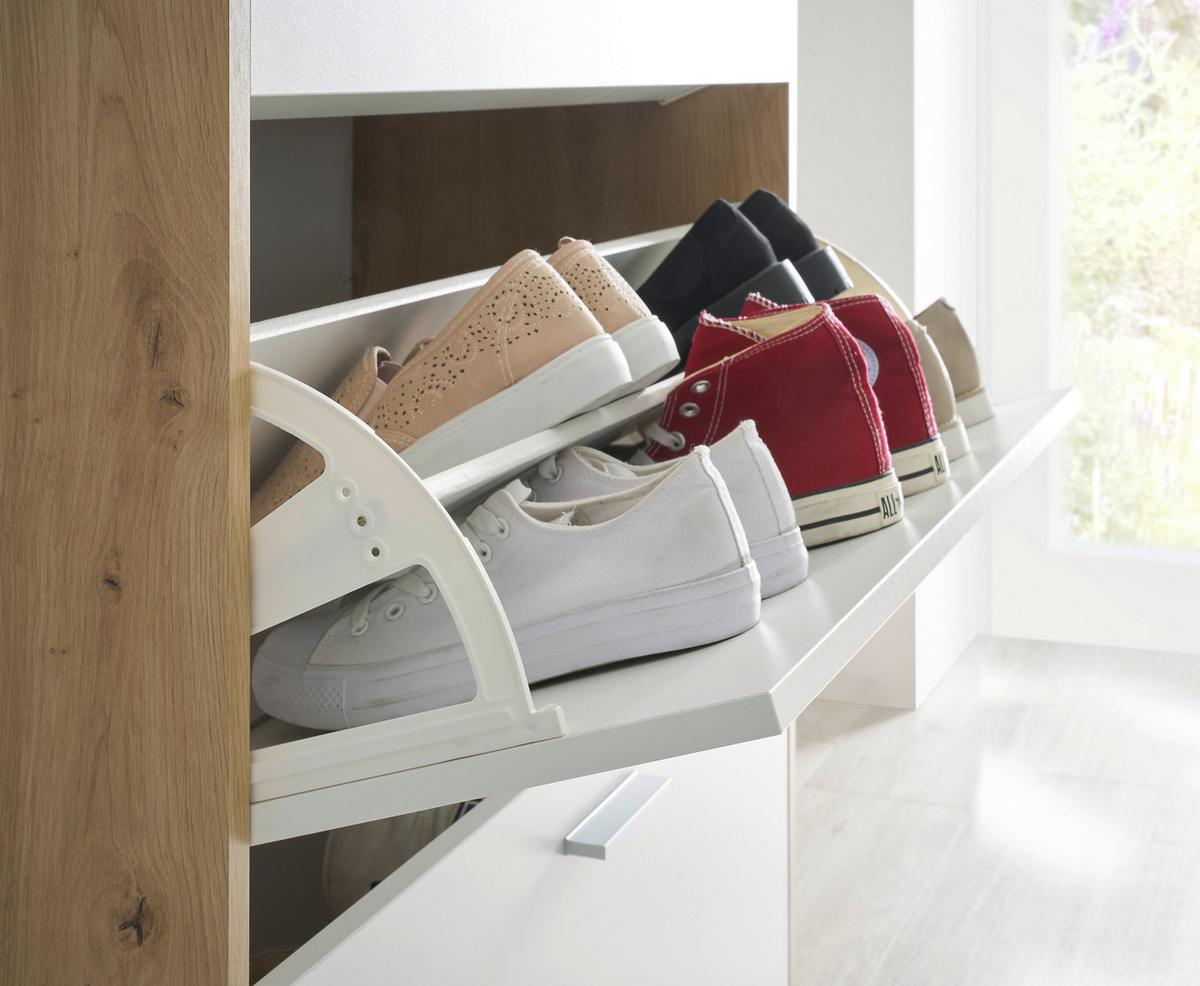 meuble à chaussures abattant in Weiss/Eiche Artisan - Weiss/Silberfarben, Modern, Holzwerkstoff/Kunststoff (64/126/38cm) - Mömax