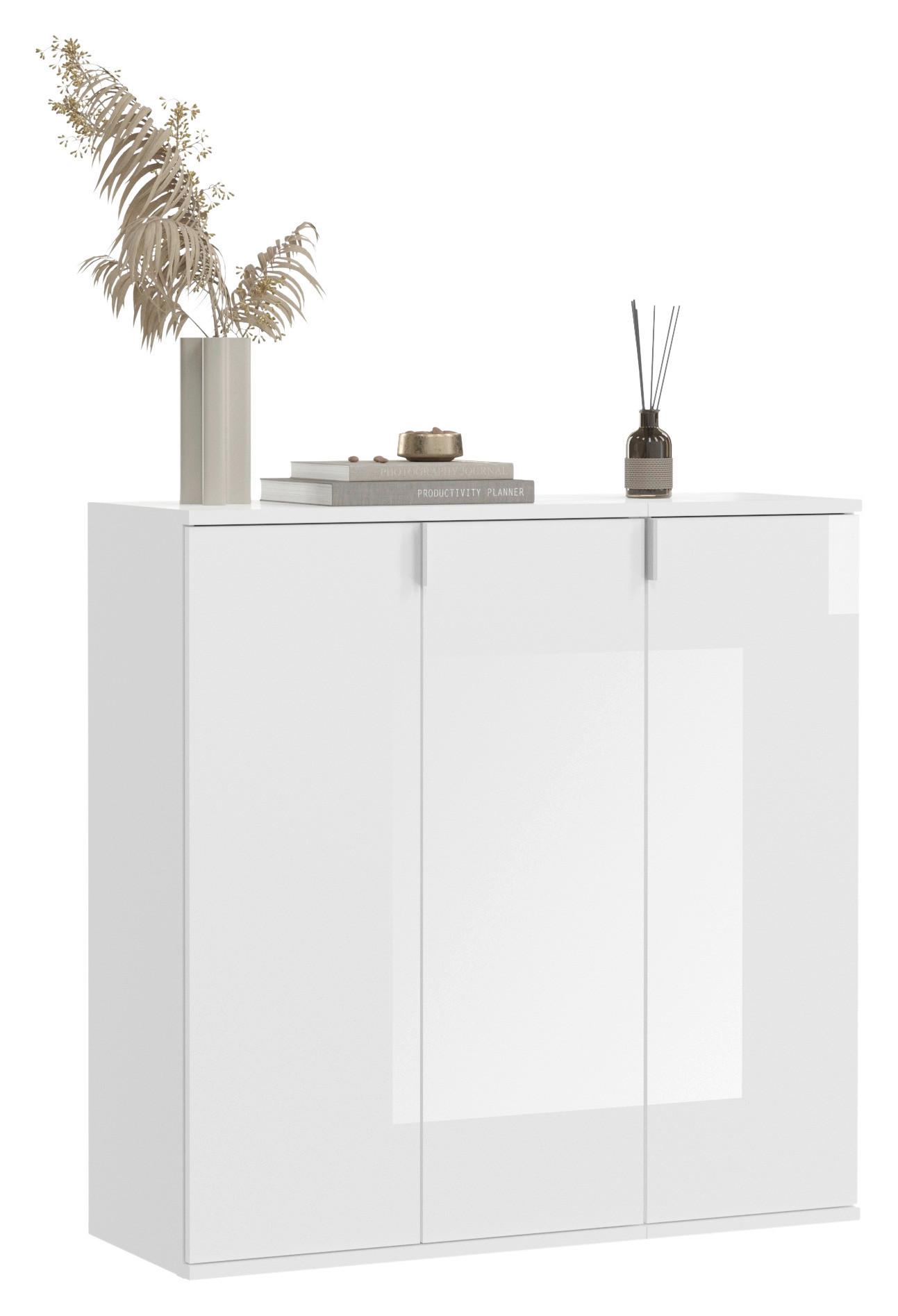 Komoda Projekt X, Bela, Visoki Sijaj - bela/visoki sijaj, Moderno, leseni material (91/99/34cm) - MID.YOU