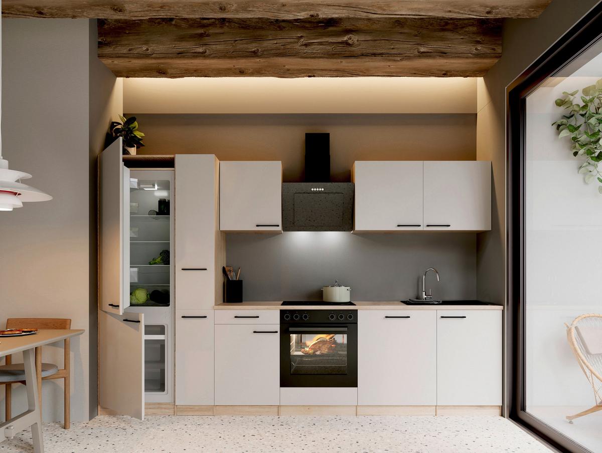 Küchenblock Merle m. Geräten Kaschmir - Kaschmir/Eichefarben, Trend, Holzwerkstoff/Metall (310cm) - Respekta