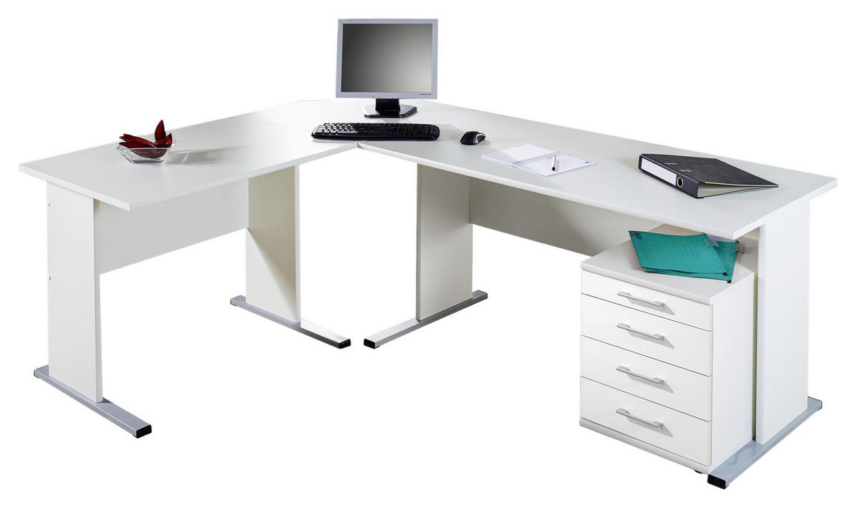 Schreibtisch "Serie 200", weiß - Silberfarben/Weiß, Basics, Holzwerkstoff/Metall (140/65/74,2cm) - MID.YOU
