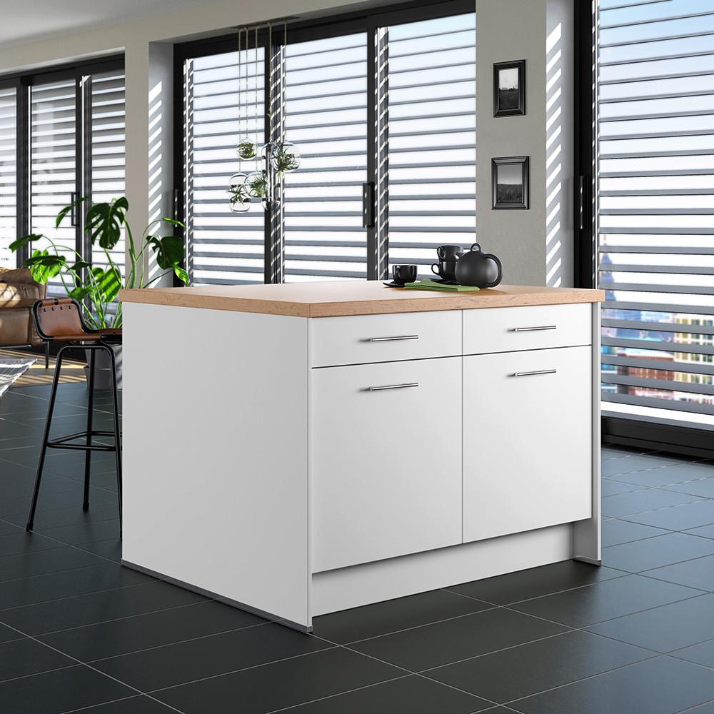 Kücheninsel IP1200 o. Geräte Weiß - Edelstahlfarben/Eichefarben, Basics, Holzwerkstoff/Metall (123,4/91,8/96,6cm) - Impuls
