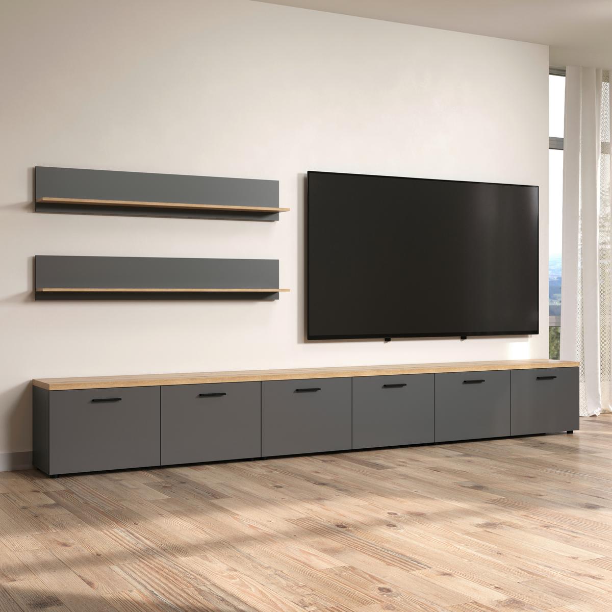 WOHNWAND BAGGIO - Eichefarben/Anthrazit, Design, Holzwerkstoff/Kunststoff (360/180/40cm) - MID.YOU