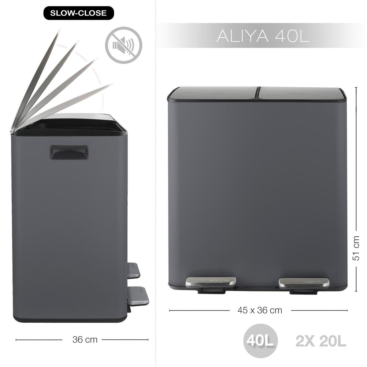 Treteimer Aliya Matt Dark-Grey - Dunkelgrau/Schwarz, Basics, Kunststoff/Metall (45/30/51cm) - Spirella