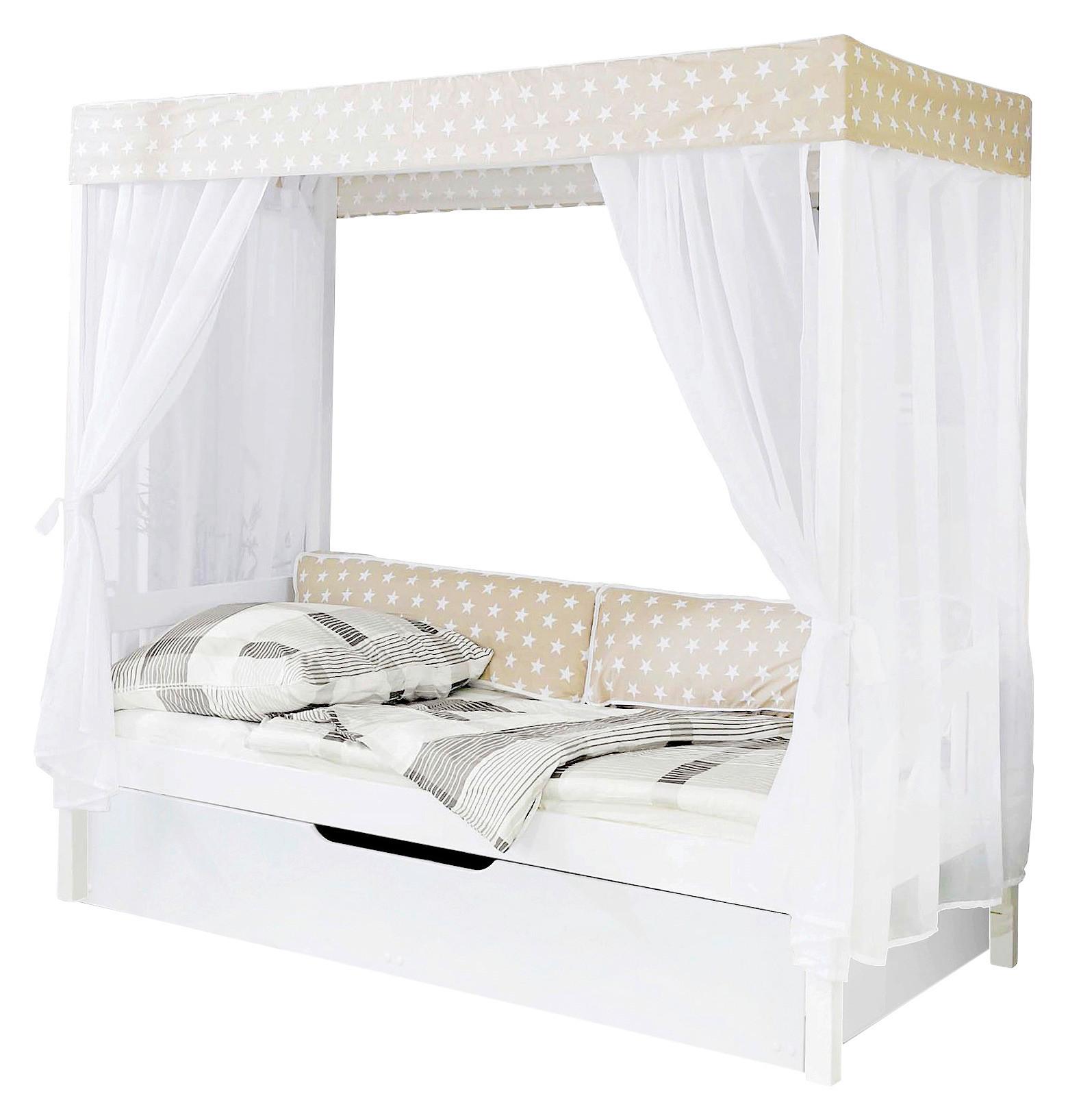 Himmelbett Lino ca. 90x200 cm Echtholz Weiß/Beige - Beige/Weiß, MODERN, Holz (90/200cm) - Livetastic