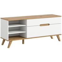 Comodă joasă STOCKHOLM - alb/culoare lemn stejar, Design, material pe bază de lemn (140/60/40cm) - Modern Living