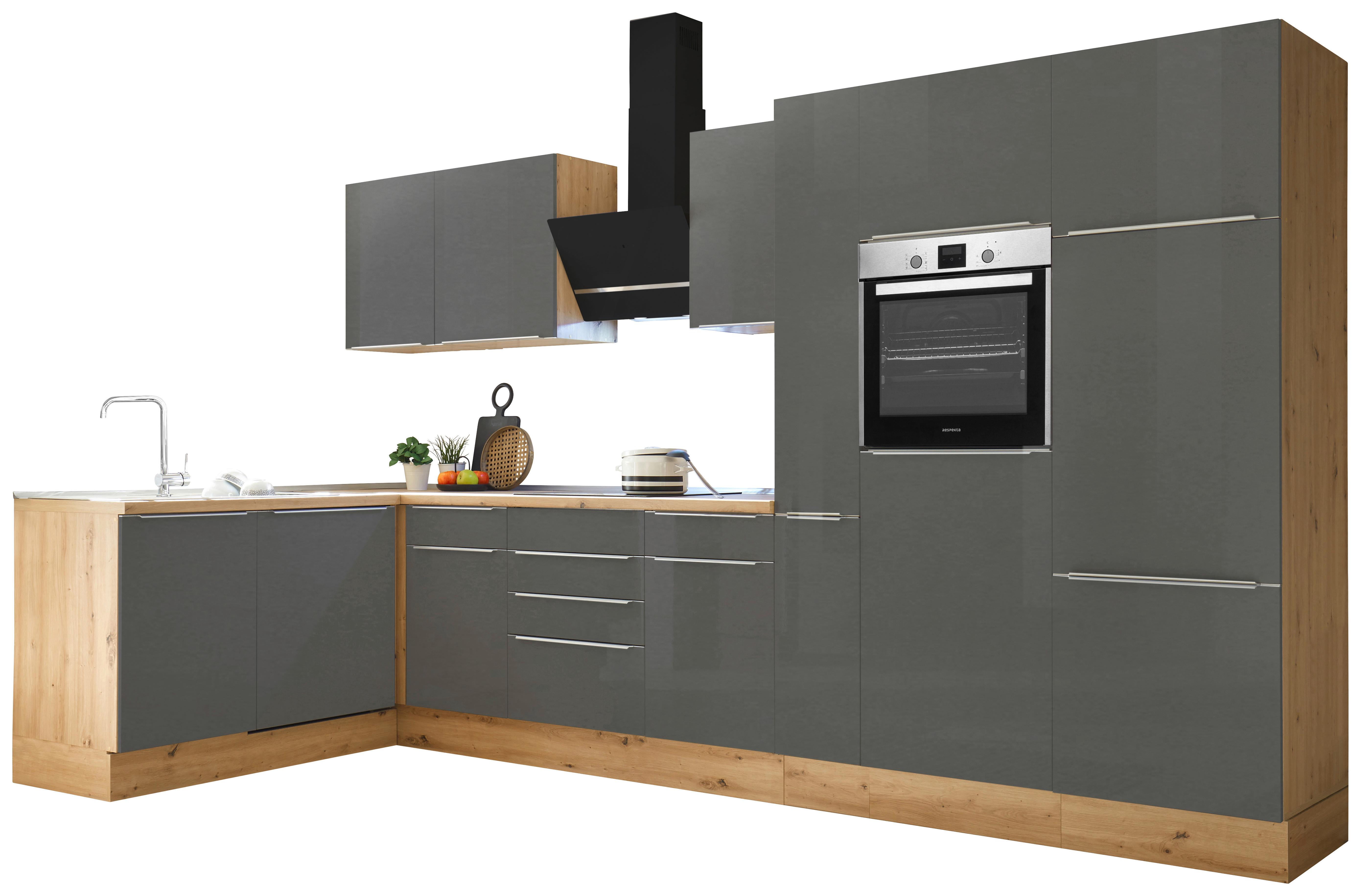 Eckküche Marleen mit Geräten Grau ca. 370x170 cm - Anthrazit/Alufarben, LIFESTYLE, Holzwerkstoff/Kunststoff (170/370cm) - Respekta