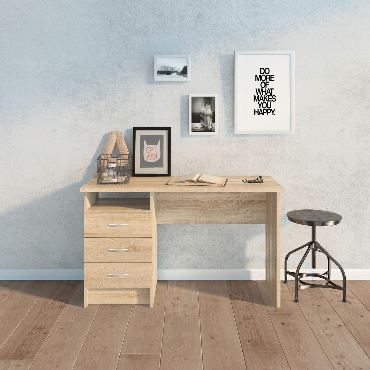 BIURKO FUNCTION PLUS - kolor dębowy/kolor srebrny, Modern, materiał drewnopochodny/tworzywo sztuczne (120,1/48,1/72,6cm) - MID.YOU