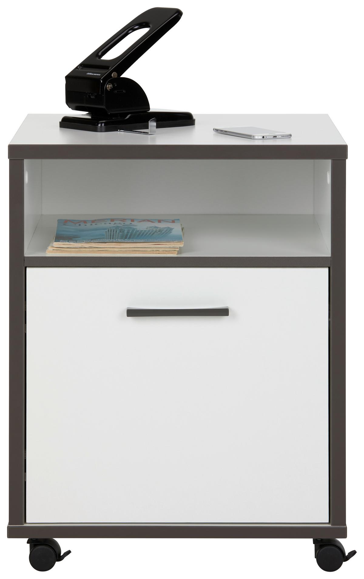 Rollcontainer in Grau/Weiss - Weiss/Grau, Modern, Holzwerkstoff/Kunststoff (49,8/64,6/52,2cm) - Mömax