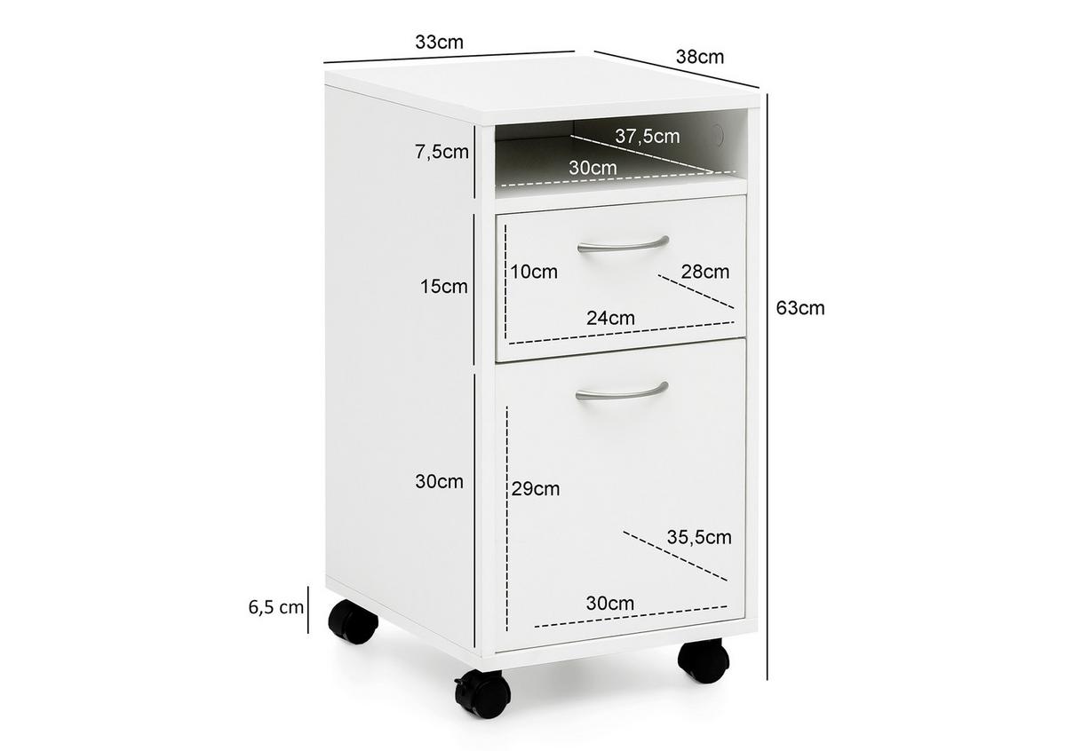 Predalnik Na Kolescih Rollcontainer, Bela - srebrne barve/bela, Konvencionalno, kovina/umetna masa (33/63/38cm) - MID.YOU