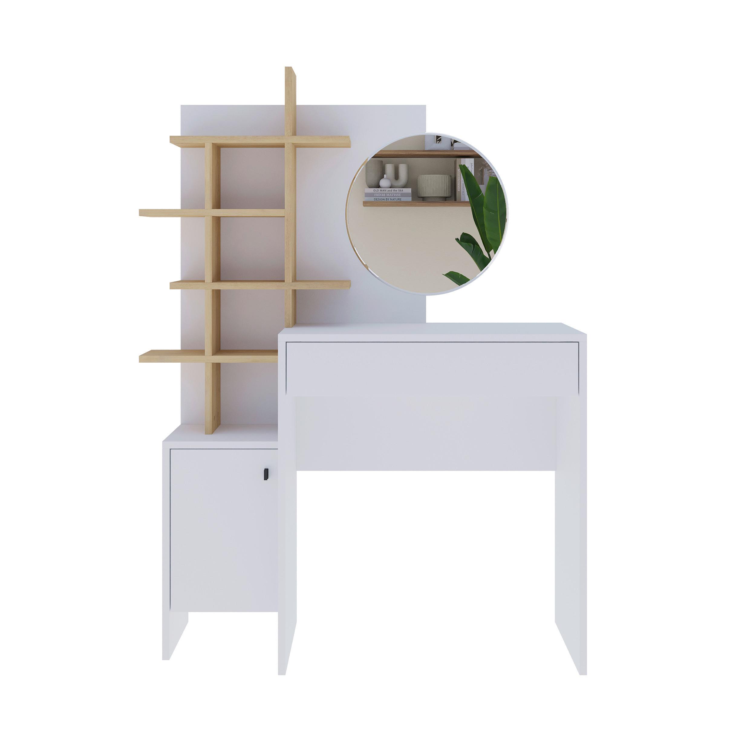 Schminktisch Mup m. Spiegel ca. 105x151 cm Weiß/Eiche - Design (105/35/151cm) - Livetastic