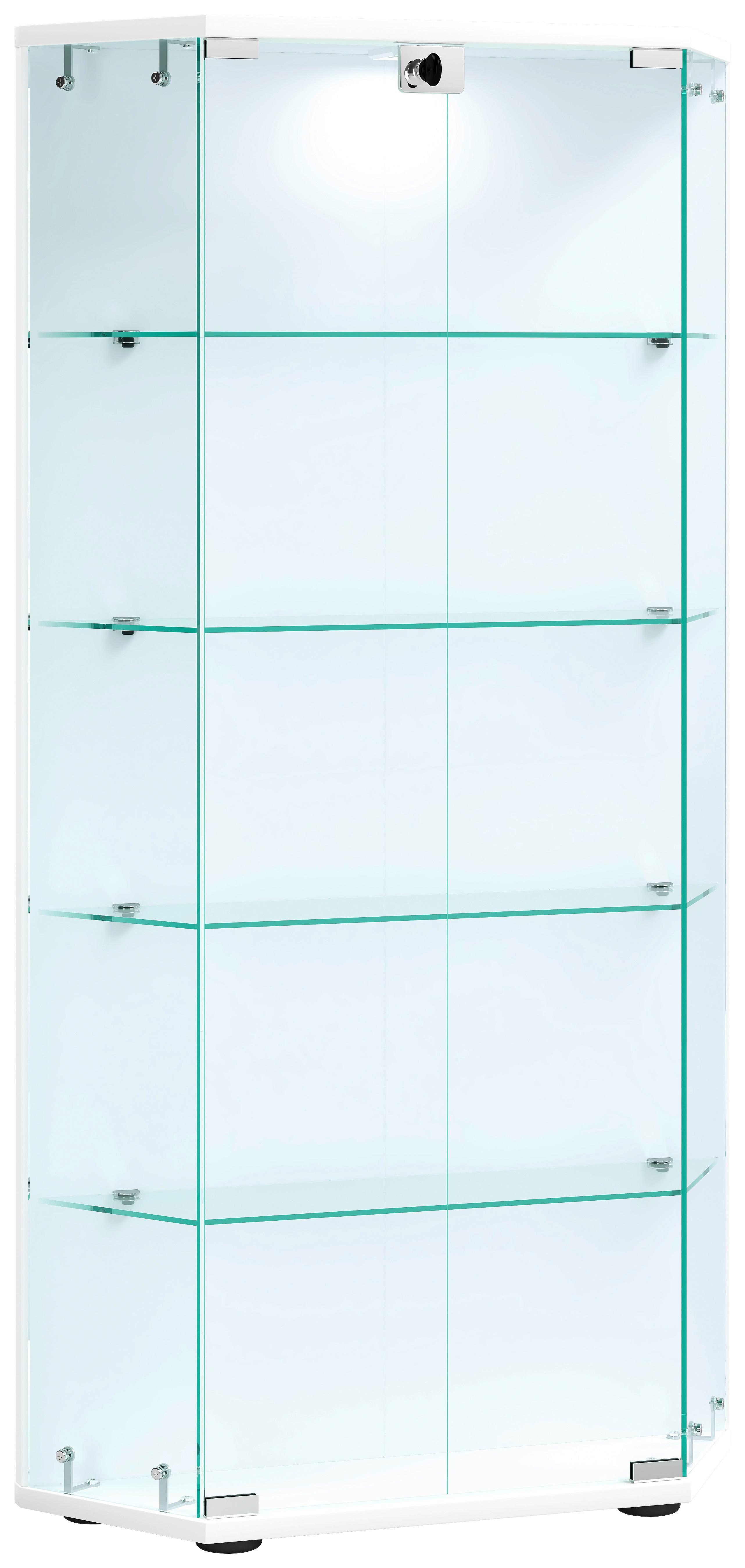 Vitrine Cenila L - Weiss/Transparent, Design, Glas/Holzwerkstoff (83/114/17cm) - MID.YOU