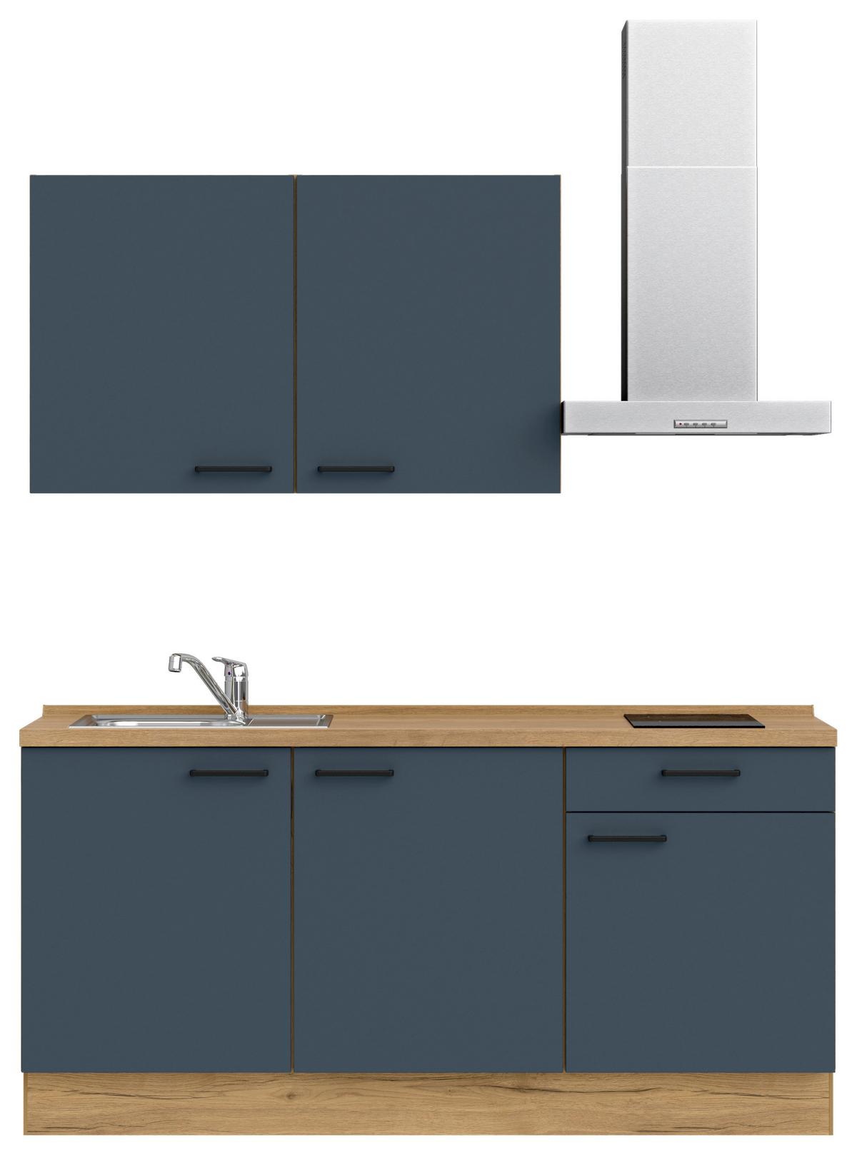 Küchenblock Easytouch Low m. Geräten Blau - Blau/Eichefarben, MODERN, Holzwerkstoff/Metall (180cm) - Nobilia