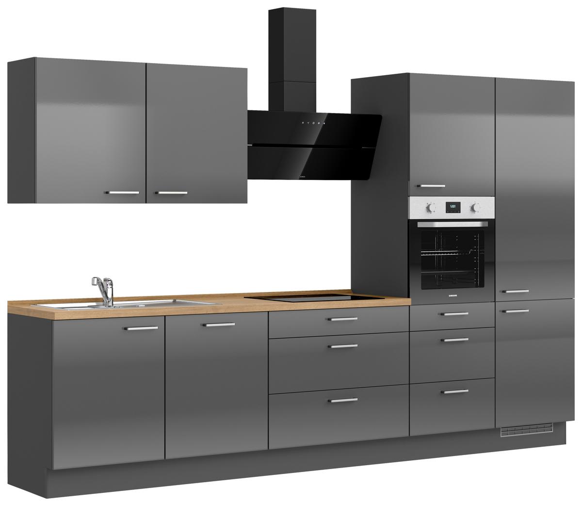 Küchenblock Flash High m. Geräten Schieferfarben - Schieferfarben/Edelstahlfarben, MODERN, Holzwerkstoff/Metall (330cm) - Nobilia